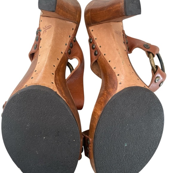 Frye Sophia Ring Slip On Wooden High Heel Leather Sandals Brown US 8 M - Picture 10 of 14